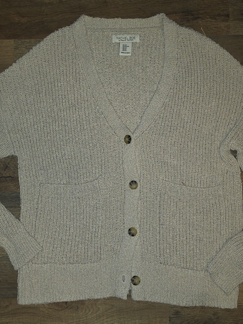 Rachel Zoe Chunky Cable Knit Button Down Pocket Cardigan Cream